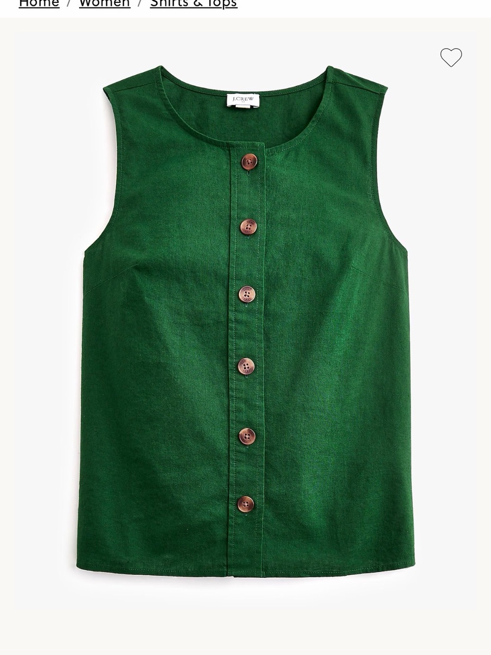 J. Crew Emerald Green Button-Front Sleeveless blouse